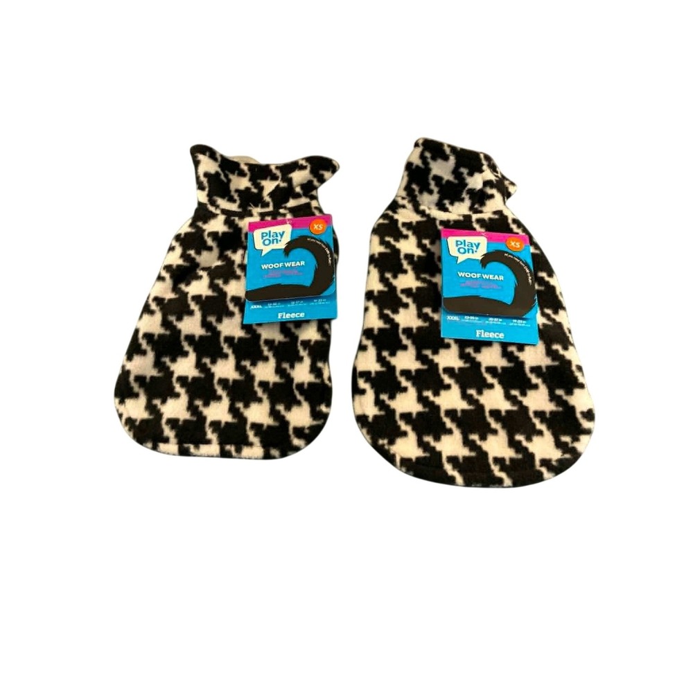 Play On Woofwear Dog Fleece XS Black White NEW Houndstooth Set of 2